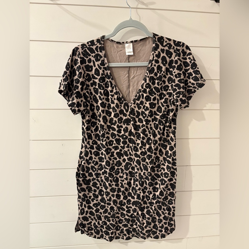 Smash + Tess Leopard Print V-Neck Dress in Beige and Black